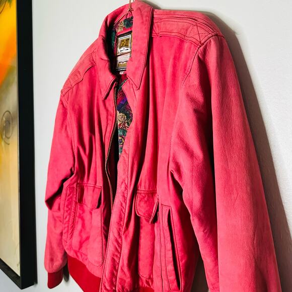Vintage 80s Global Identity G-III Red Pink Leather Bomber Style Jacket Size M - Picture 12 of 12